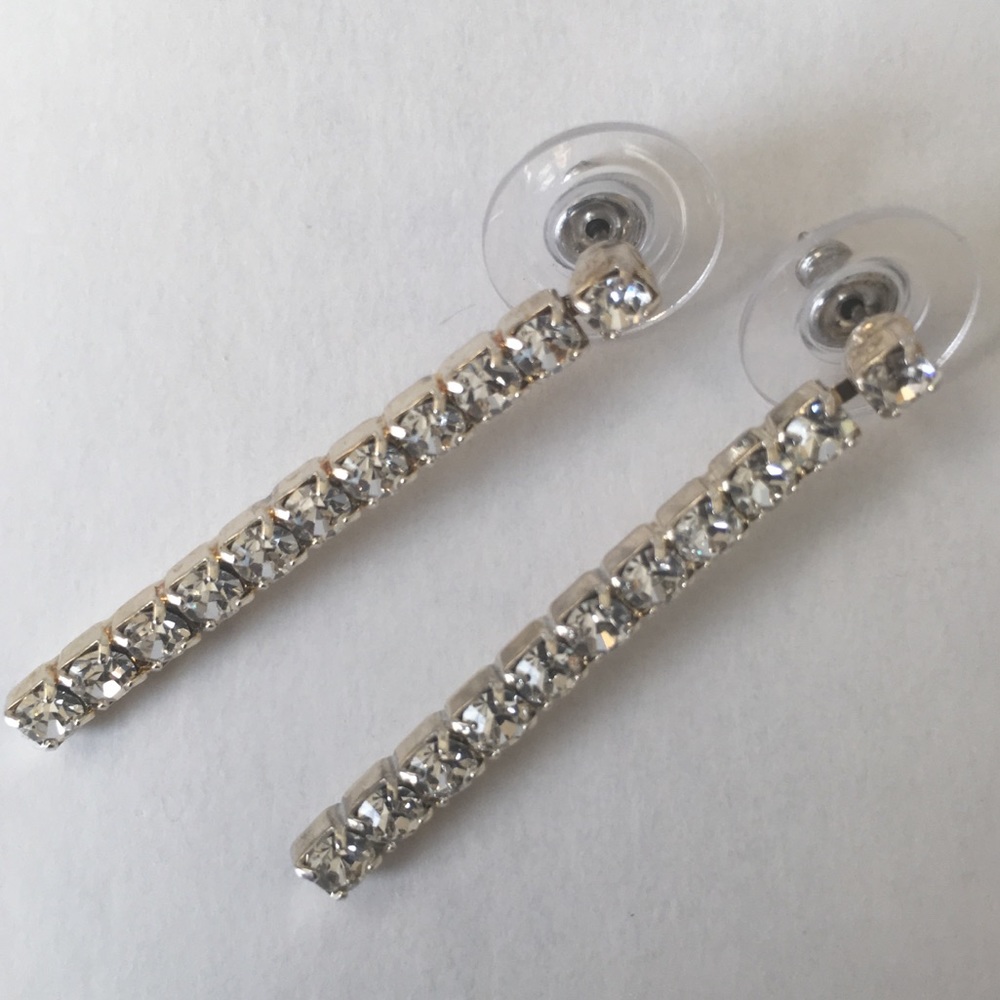 Silver and Rhinestone Drop Pierced Earrings.